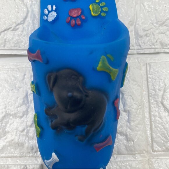 Paw Shoe Squeaky Dog Toy By Viva.Z Blue Rubber Design With Bone & Paw Motifs - Picture 9 of 9